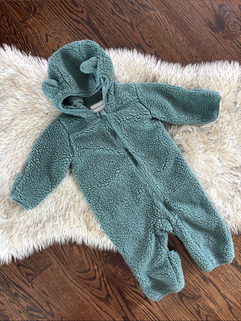 18M Amazon Essentials Teal Plush Sherpa Baby One-Piece with Hood